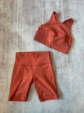 lululemon athletica Orange Active Bra and Shorts Set Size 8